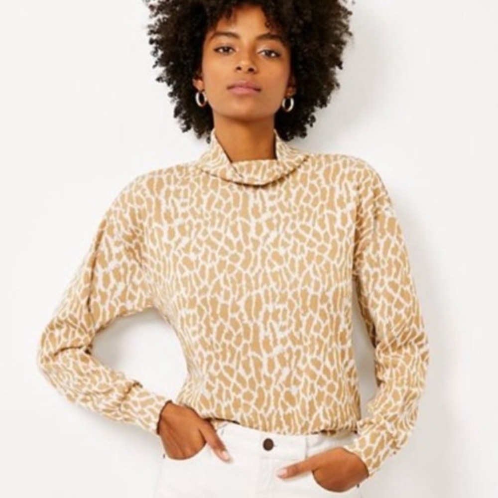 LOFT MOCKNECK PULLOVER ANIMAL PRINT SWEATER SIZE MEDIUM - Picture 4 of 10